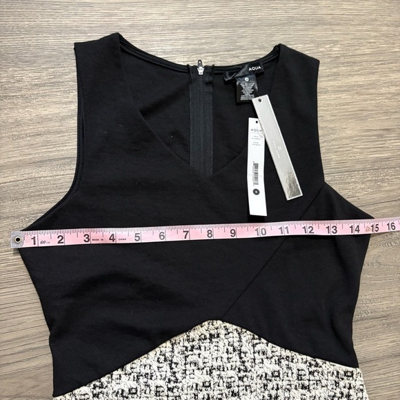 Aqua Women’s Sz S Fitted Pencil Dress Tweed Sleeveless Slimming Black White - Picture 7 of 11